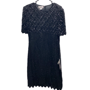 NWT Vintage 80s Laurence Kazar New York Silk Sequin Beaded Dress Size Large